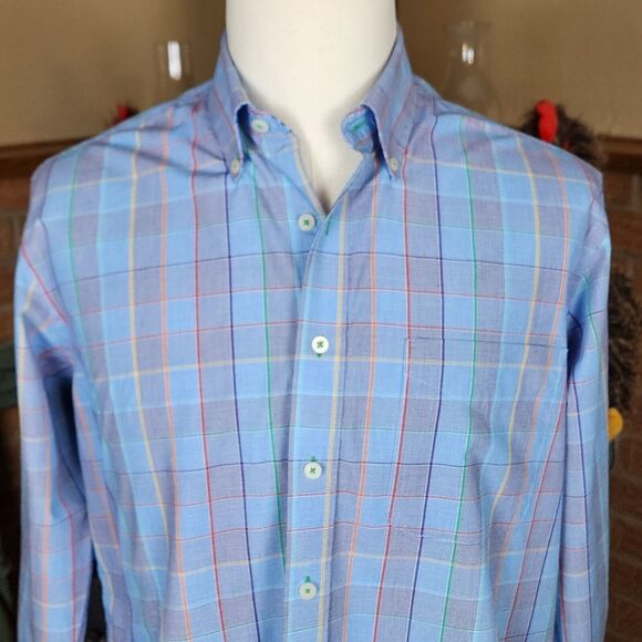 Alan Flusser Other - Alan Flusser Blue Check Button Down Oxford Shirt Flip Cuff Size M